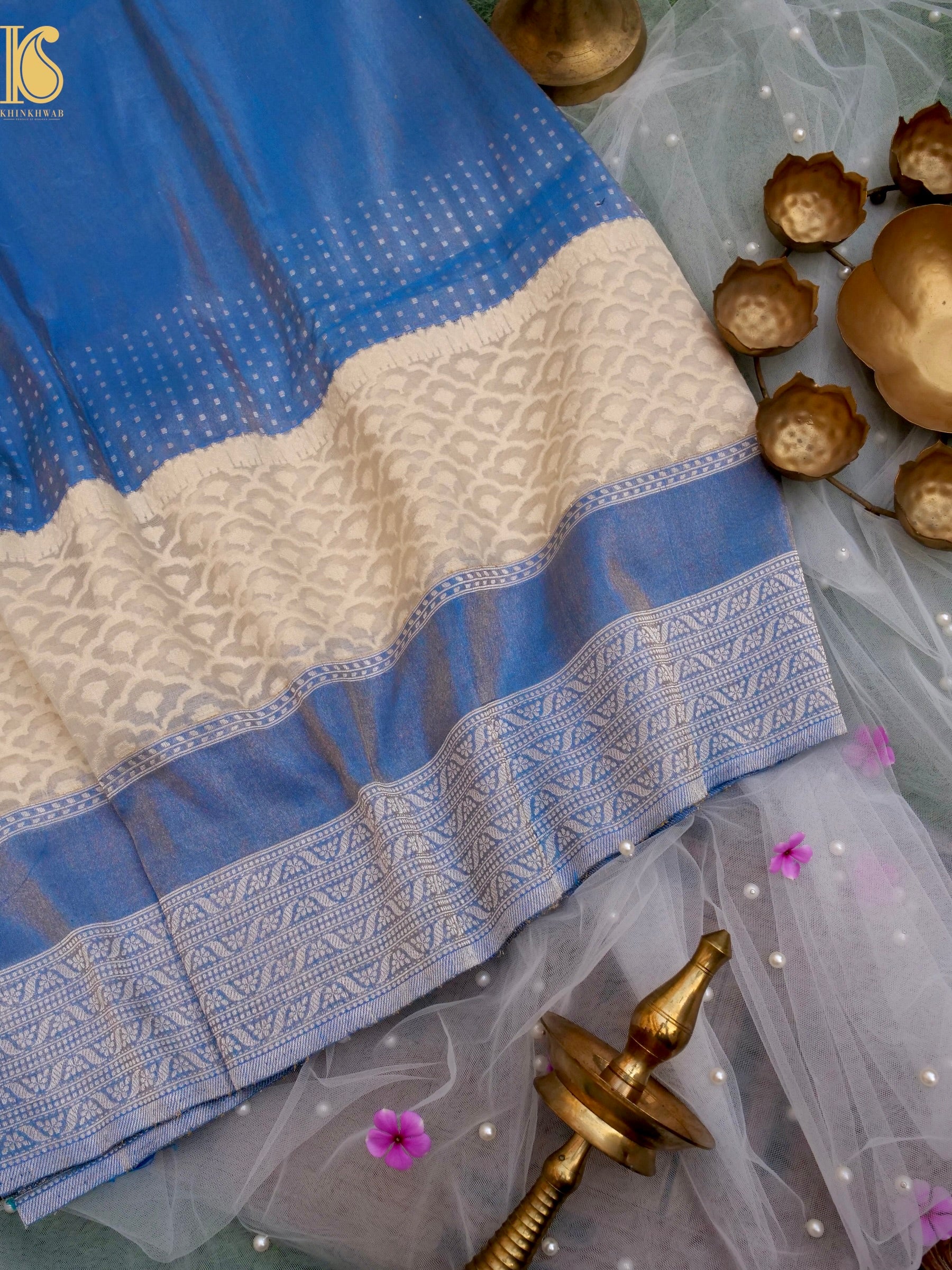 Pure Banarasi Kora by Tissue Saree with Kadhiyal Border