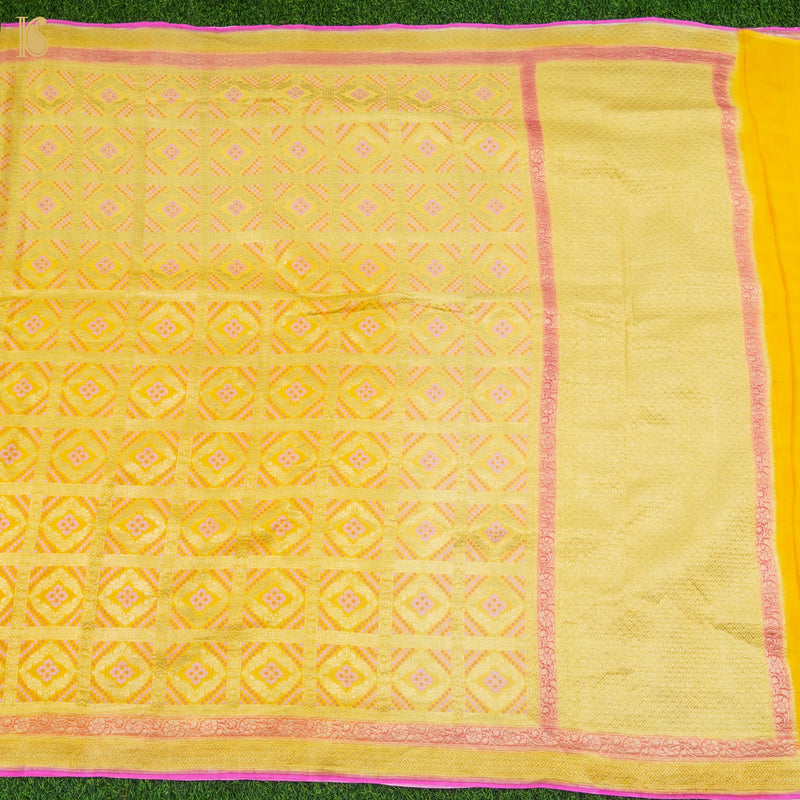 Saffron Yellow Pure Georgette Banarasi Woven Bandhani Saree - Khinkhwab