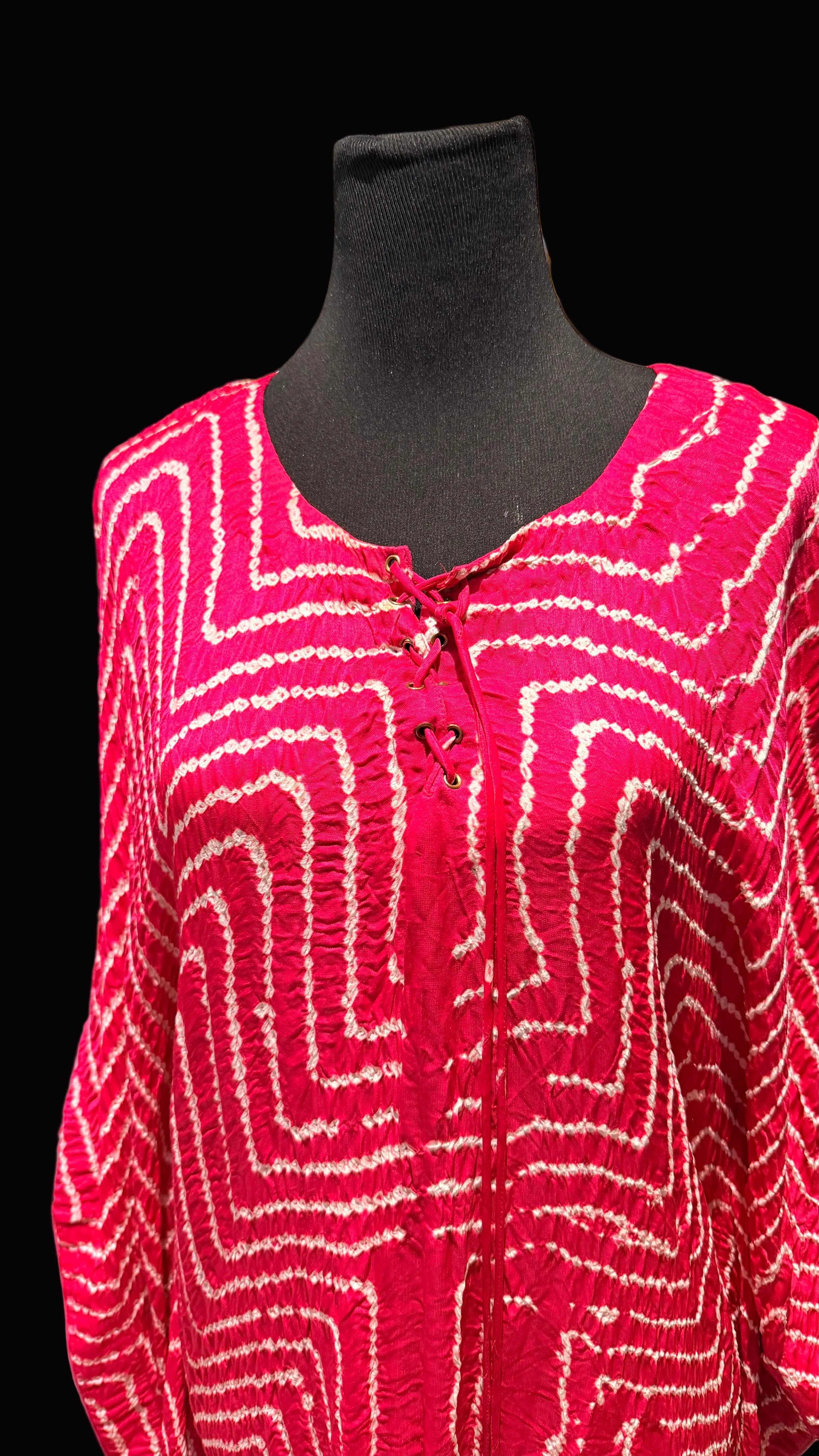 Gajji Silk Bandhani Stitched Kaftan in Rani Pink