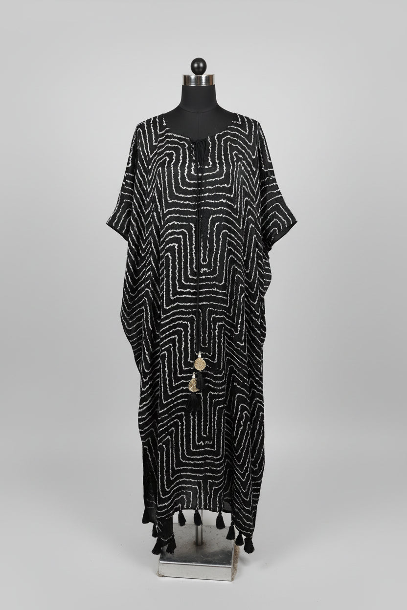 Gajji Silk Bandhani Stitched Kaftan in Jet Black