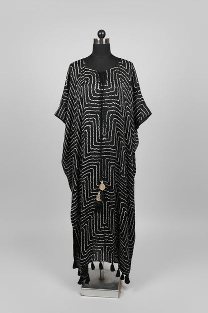Gajji Silk Bandhani Stitched Kaftan in Jet Black
