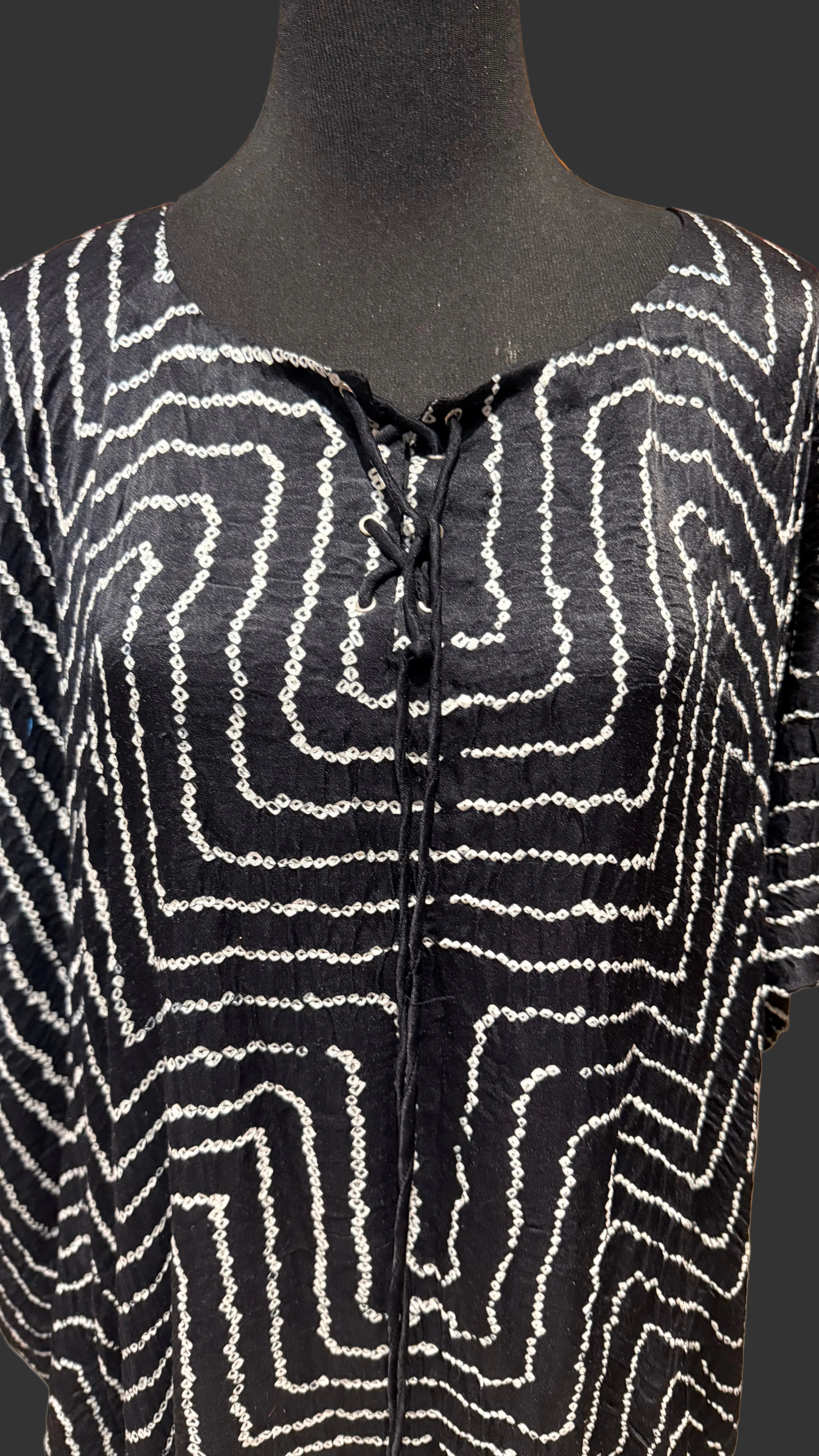 Gajji Silk Bandhani Stitched Kaftan in Jet Black