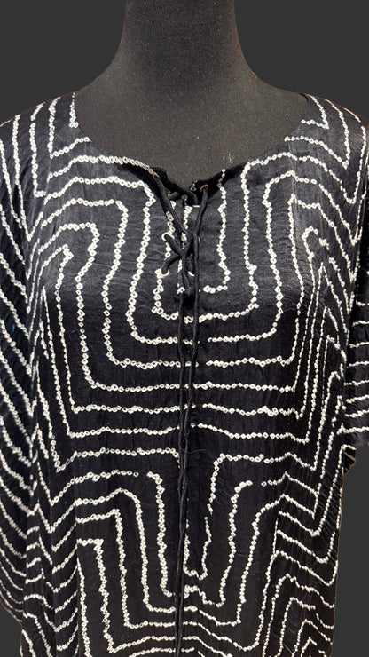 Gajji Silk Bandhani Stitched Kaftan in Jet Black