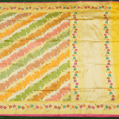 Golden Dream Yellow Handwoven Pure Katan Silk Kadwa Banarasi Rangkat Saree - Khinkhwab