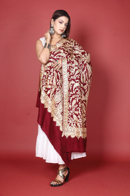 Pure Pashmina Handwoven Tilla Embriodery Kashmiri Shawl