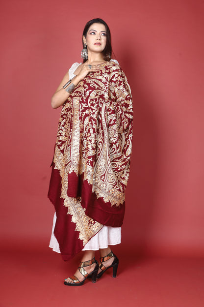Pure Pashmina Handwoven Tilla Embriodery Kashmiri Shawl