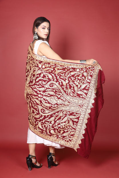 Pure Pashmina Handwoven Tilla Embriodery Kashmiri Shawl