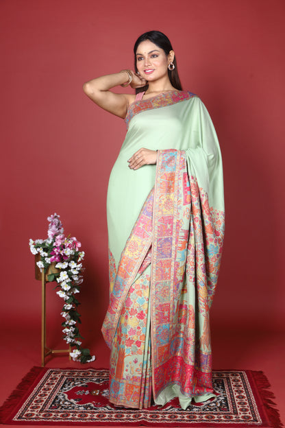 Pure Silk Wool Kani Work Kashmiri Saree