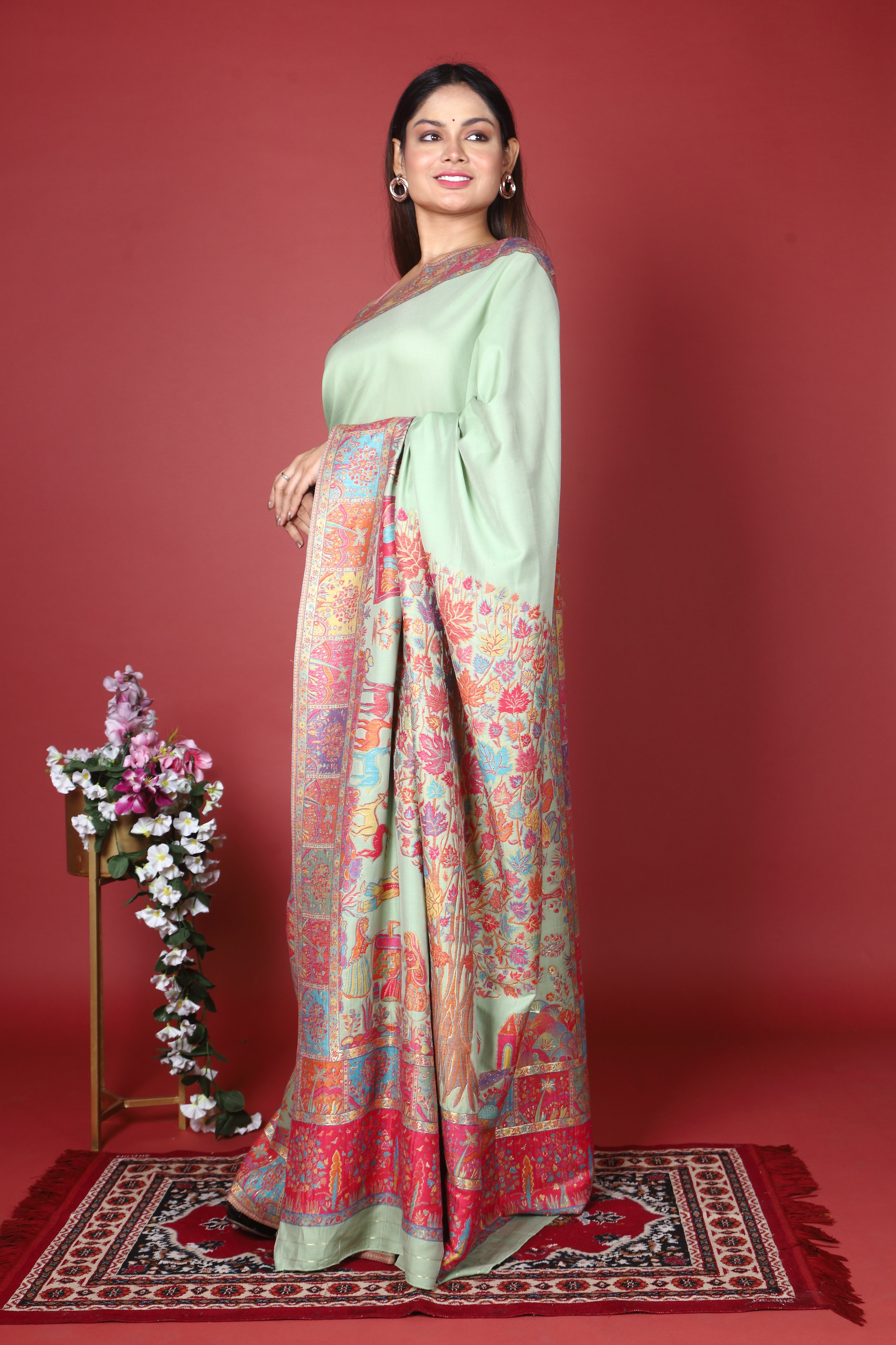 Pure Silk Wool Kani Work Kashmiri Saree