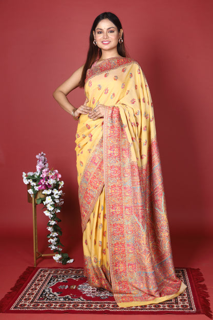 Pure Silk Wool Kani Work Kashmiri Saree