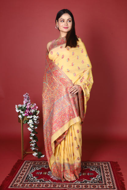 Pure Silk Wool Kani Work Kashmiri Saree