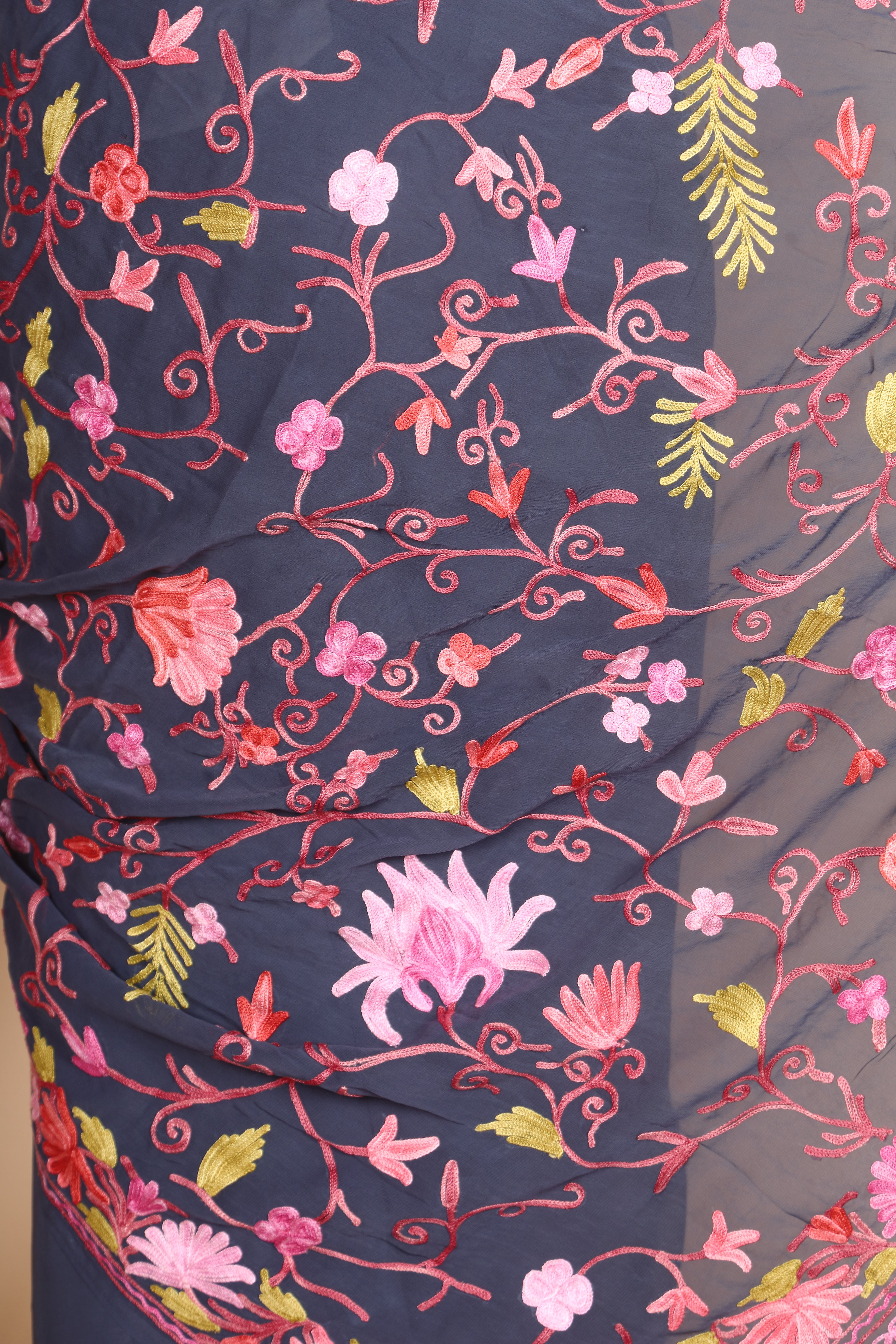 Viscose Georgette Silk Machine Aari Embriodery Kashmiri Saree