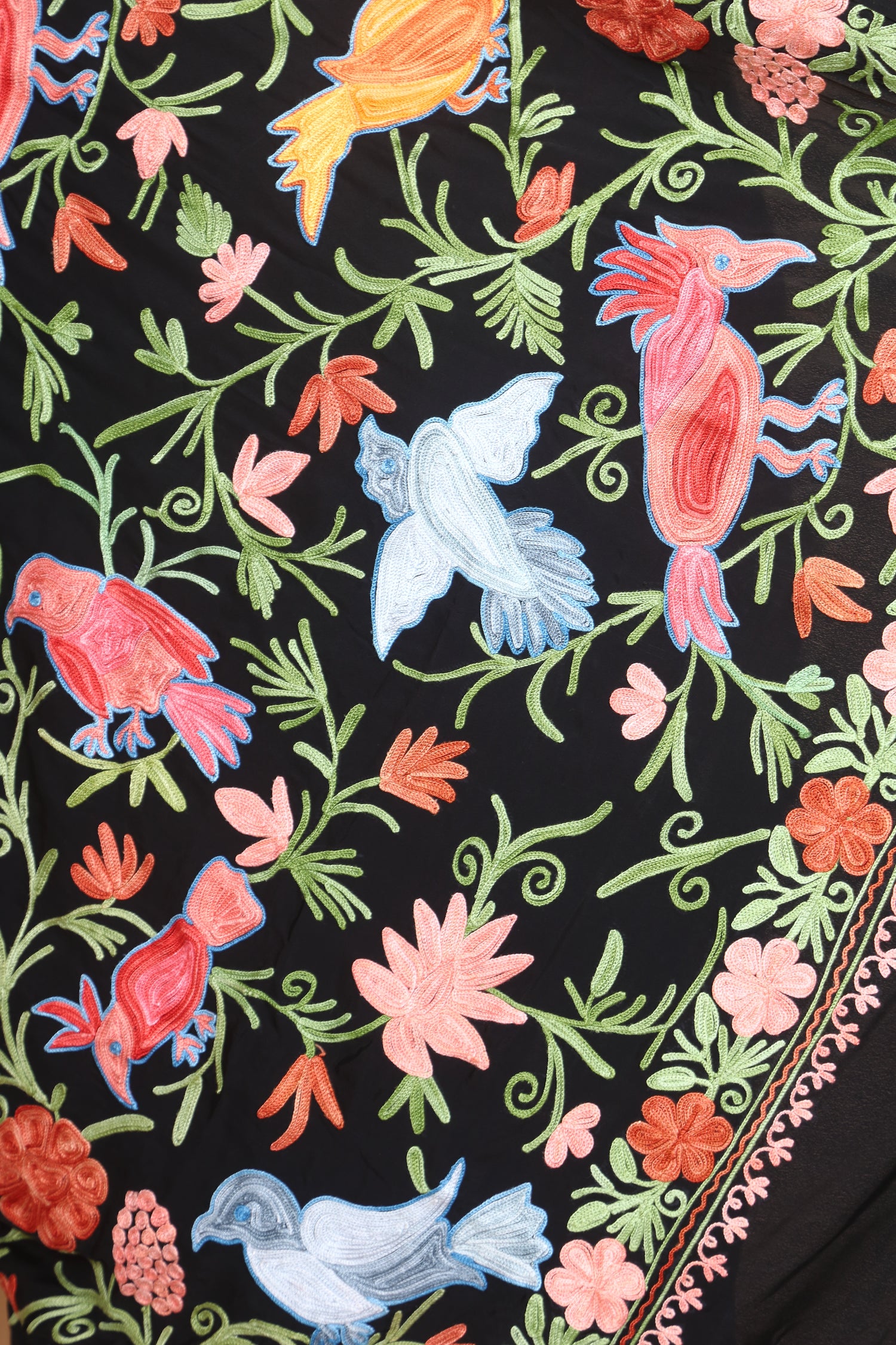 Semi Crepe Silk Machine Aari Embriodery Kashmiri Saree