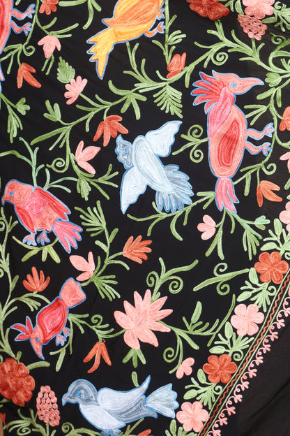 Semi Crepe Silk Machine Aari Embriodery Kashmiri Saree