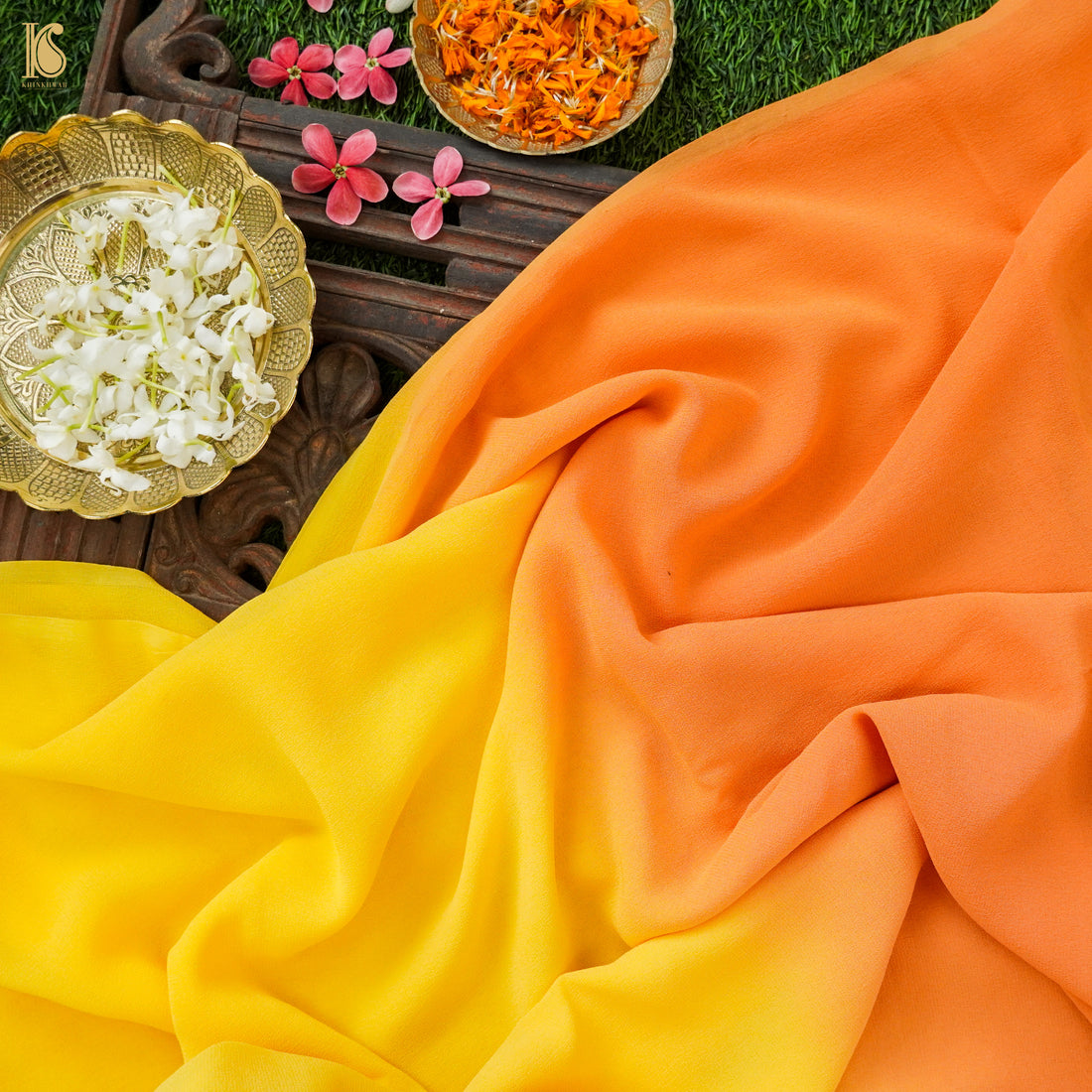 Orange & Yellow Pure Georgette Saree