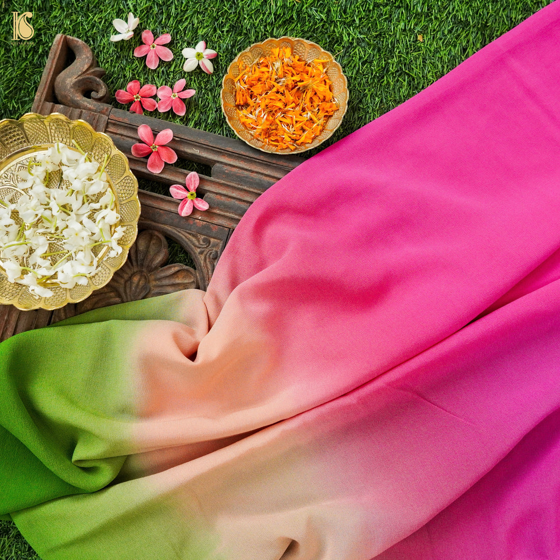 Pink & Green Georgette Saree