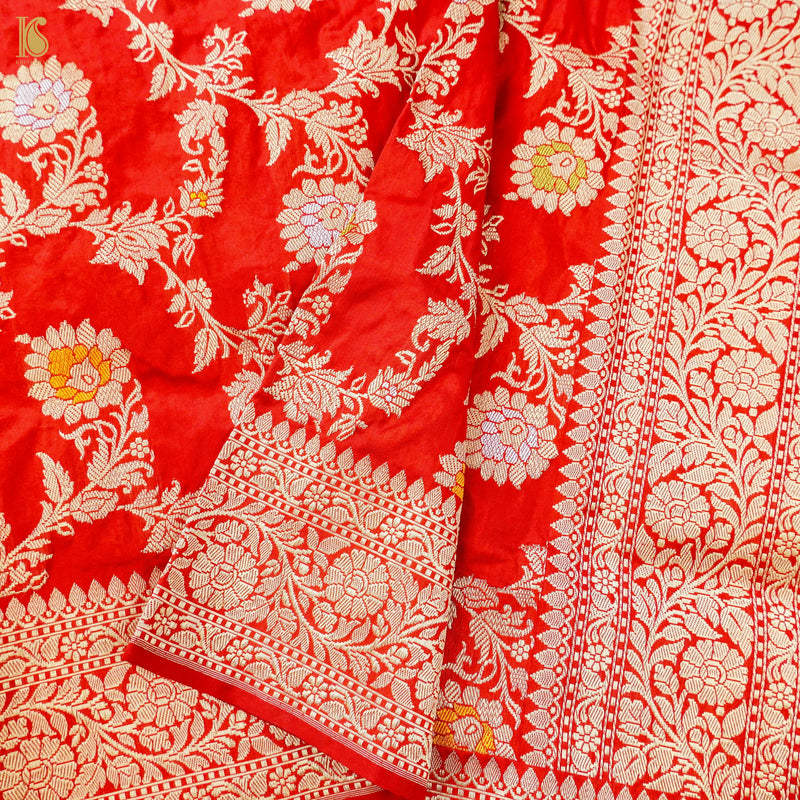 Red Handloom Banarasi Pure Katan Silk Jaal Saree