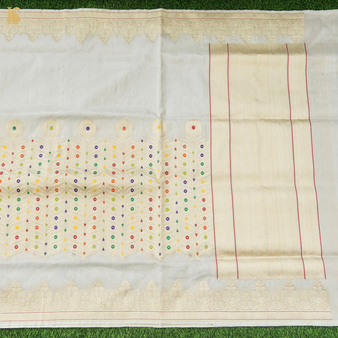 Off White Pure Banarasi Kora by Tissue Saree