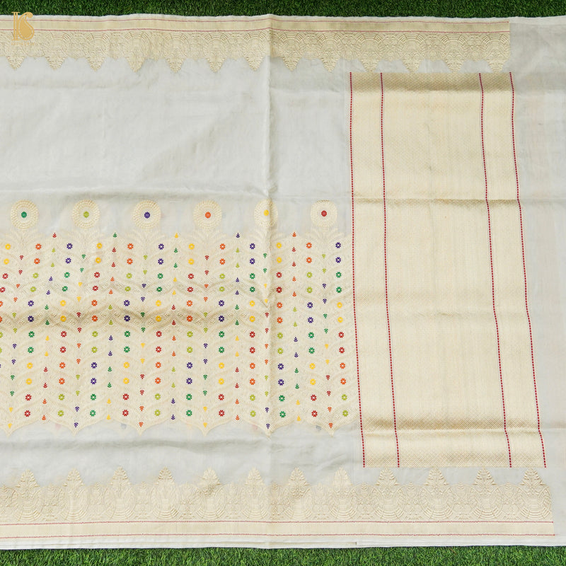 Off White Pure Banarasi Kora by Tissue Saree