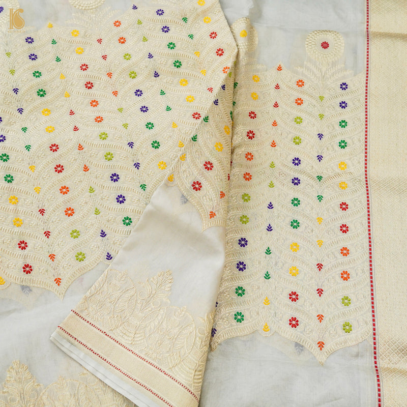 Off White Pure Banarasi Kora by Tissue Saree