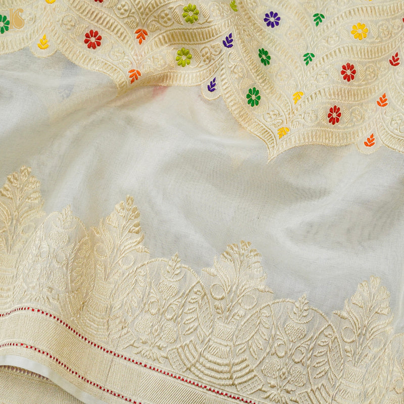 Off White Pure Banarasi Kora by Tissue Saree