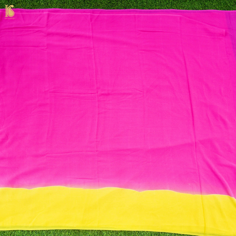Pink & Yellow Pure Georgette Saree