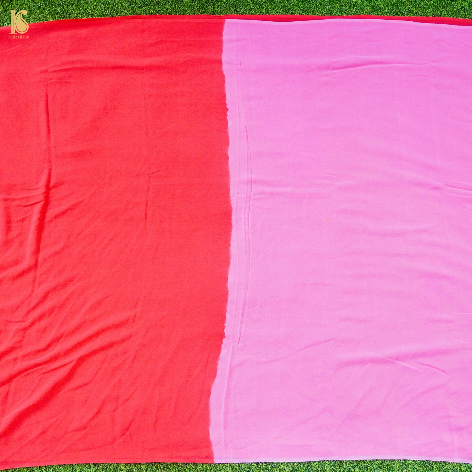 Bubble Gum Pink &amp; Red Pure Georgette Saree