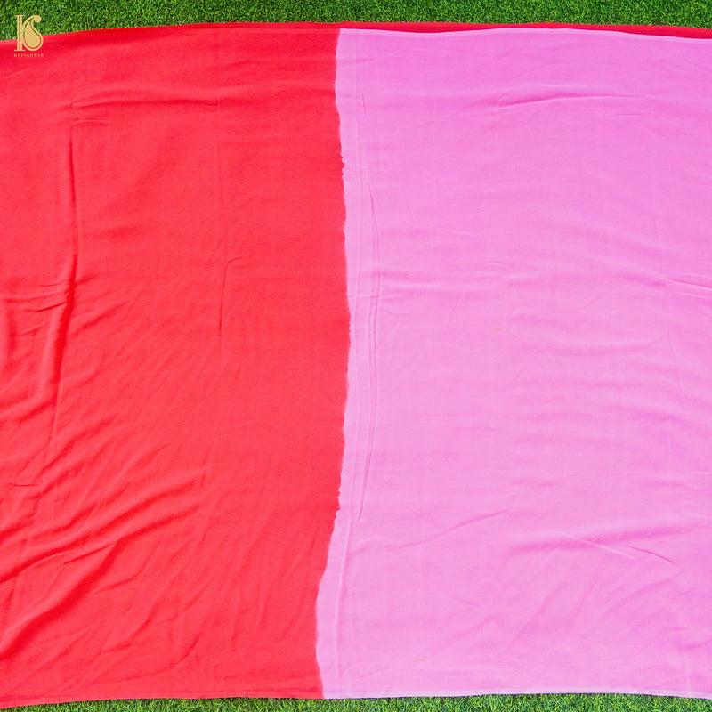 Bubble Gum Pink & Red Pure Georgette Saree