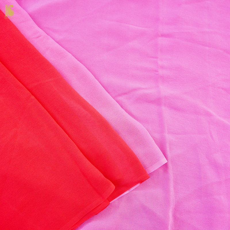 Bubble Gum Pink & Red Pure Georgette Saree