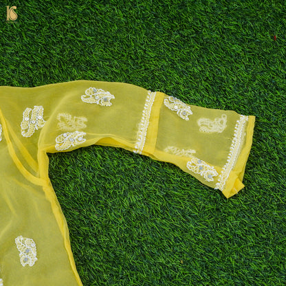 Yellow Georgette Chikankari Stitched Kids Kurta Set