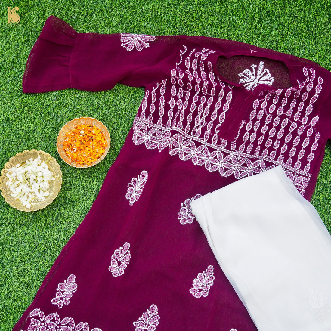 Georgette Chikankari Stitched Kids Kurta Set