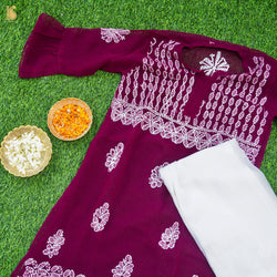 Georgette Chikankari Stitched Kids Kurta Set