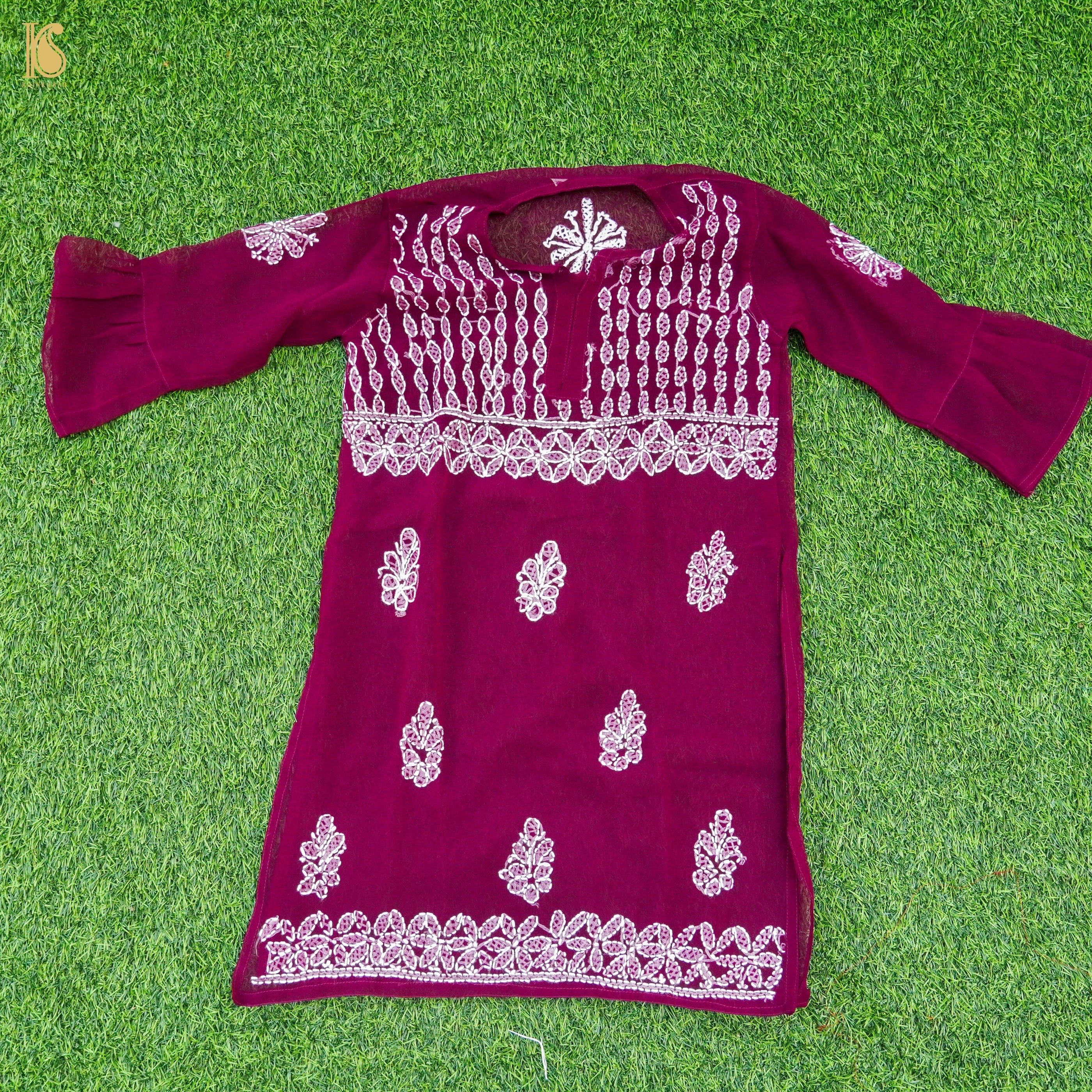 Georgette Chikankari Stitched Kids Kurta Set