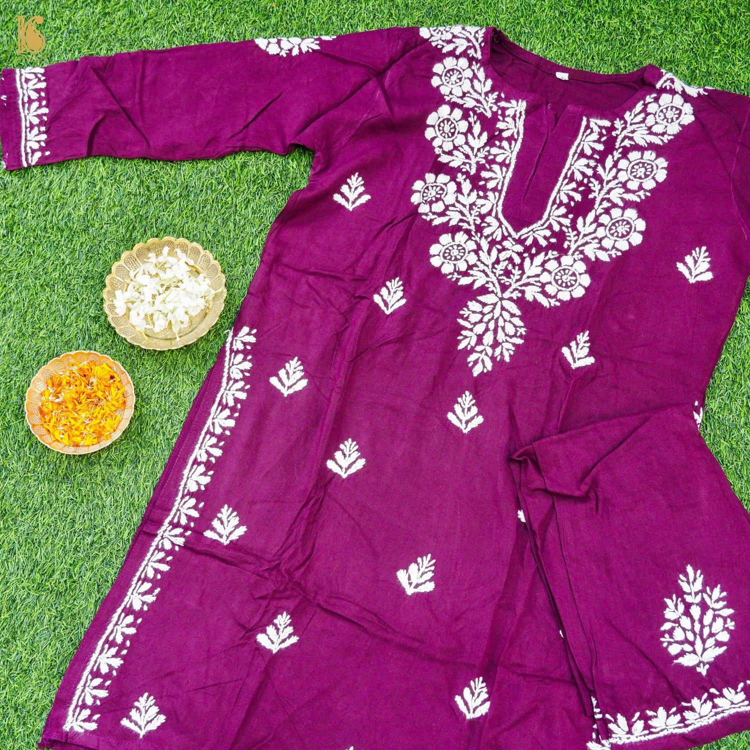 Rayon Silk Chikankari Stitched Kids Kurta Set