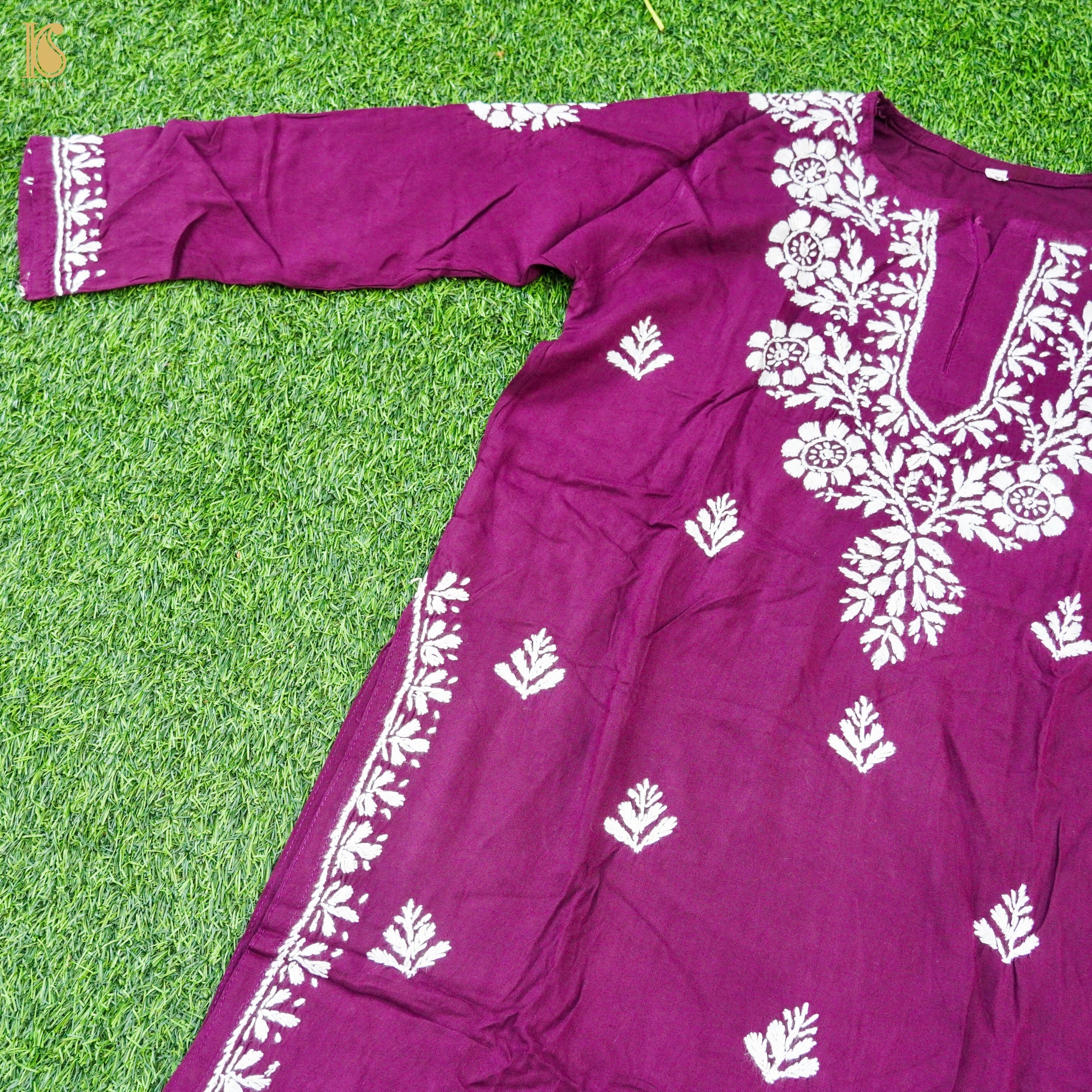 Rayon Silk Chikankari Stitched Kids Kurta Set