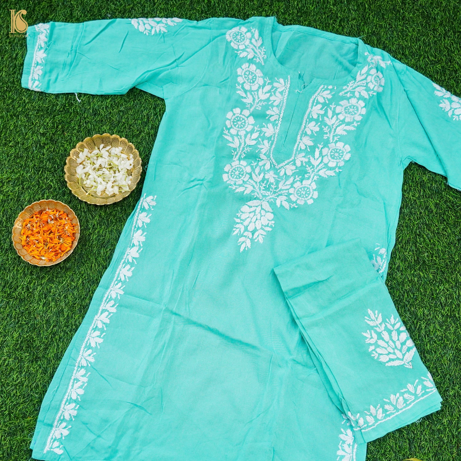 Rayon Silk Chikankari Stitched Kids Kurta Set