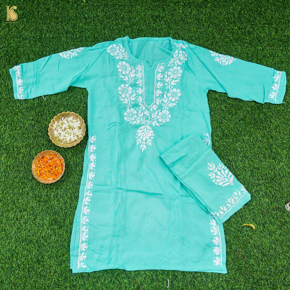 Rayon Silk Chikankari Stitched Kids Kurta Set