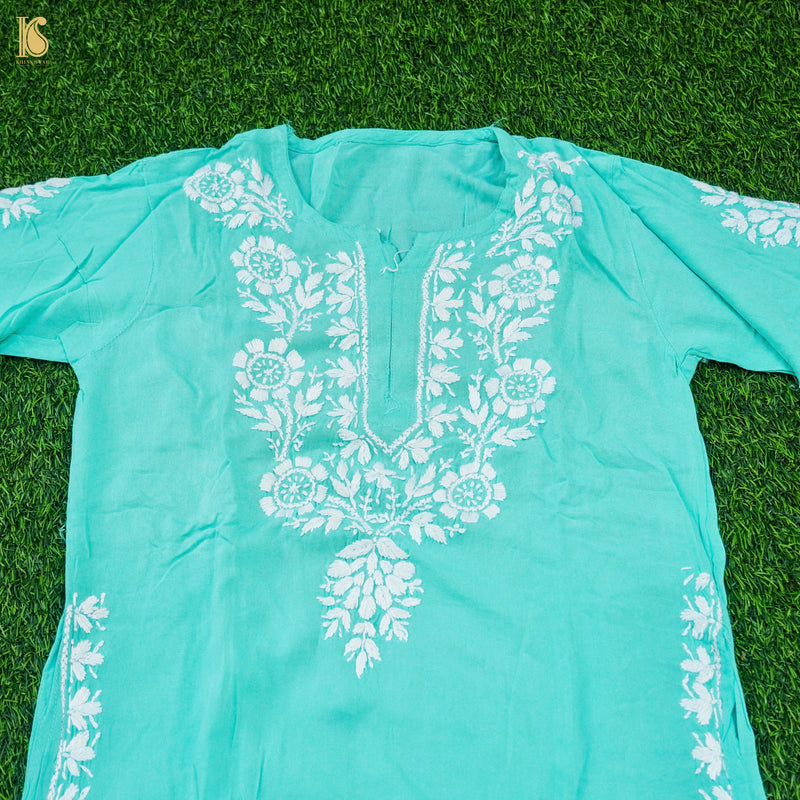 Rayon Silk Chikankari Stitched Kids Kurta Set