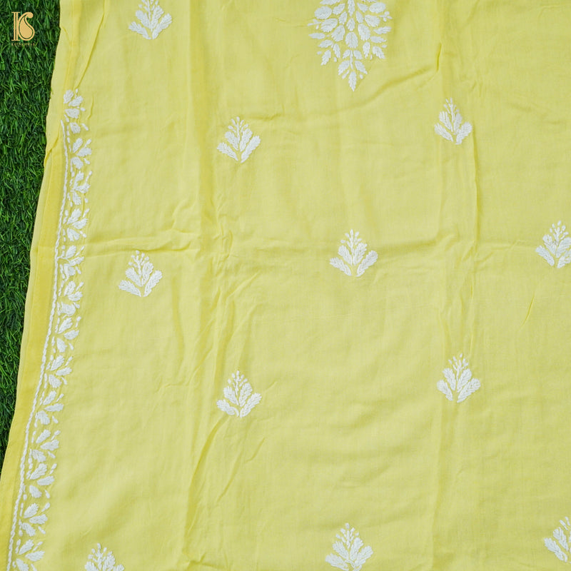 Yellow Rayon Silk Chikankari Stitched Kids Kurta Set