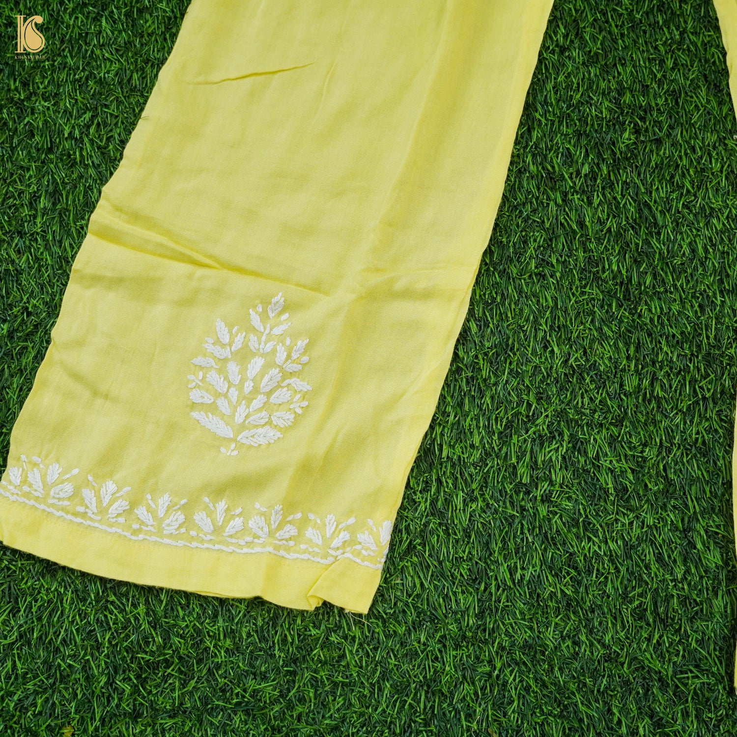 Yellow Rayon Silk Chikankari Stitched Kids Kurta Set