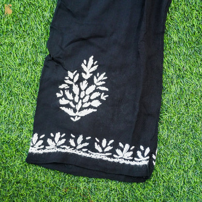 Black Rayon Silk Chikankari Stitched Kids Kurta Set
