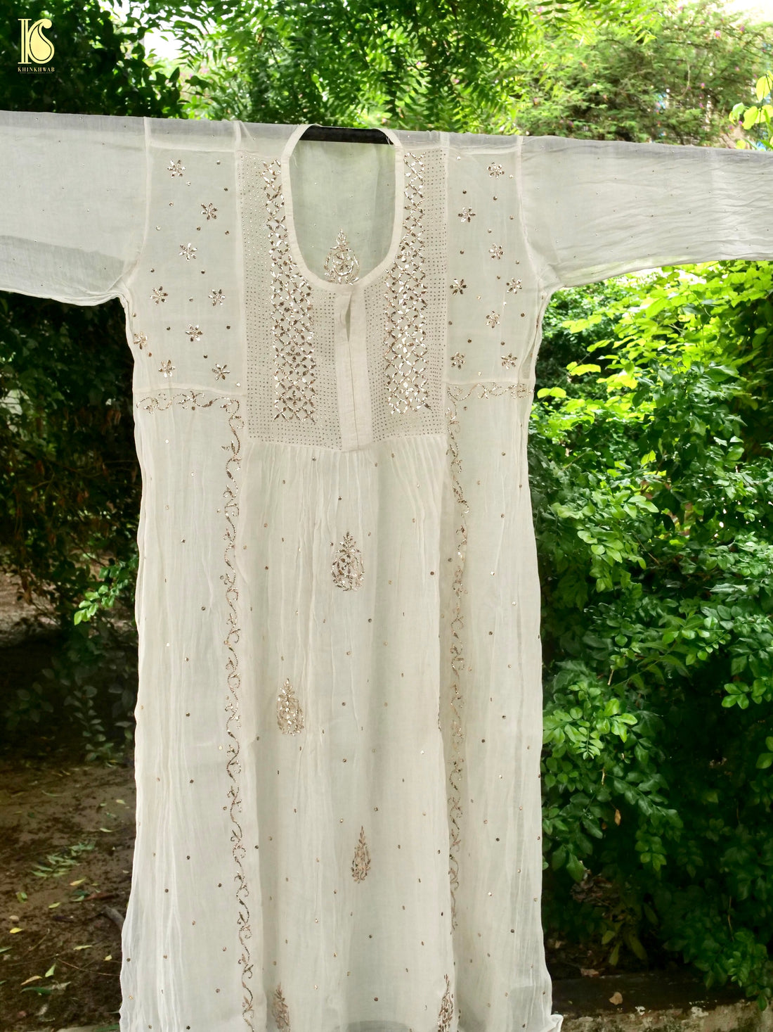 Pure Mul Chanderi Silk Suit Set with Mukaish Work