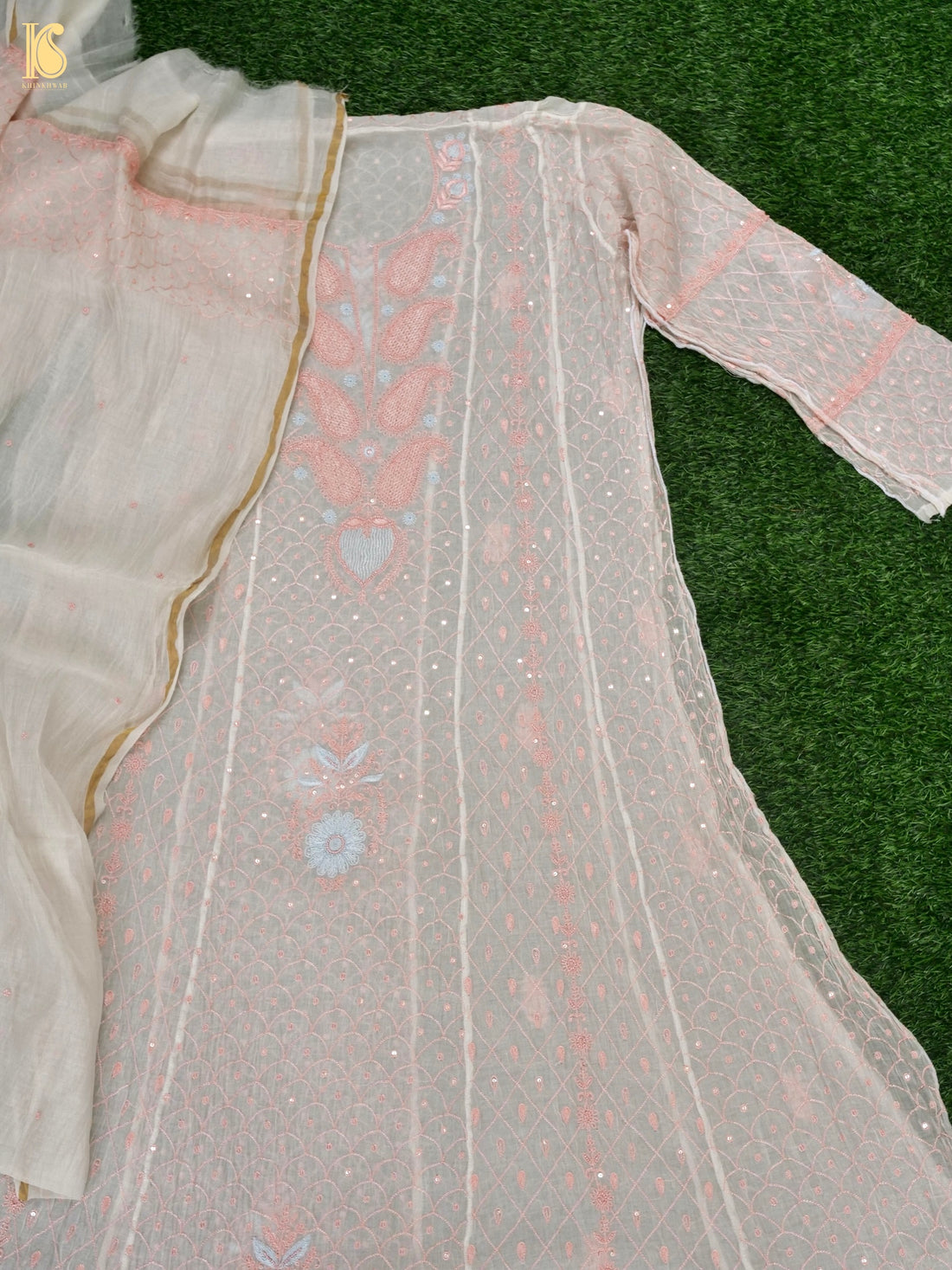 Pure Mul Cotton Silk Suit Set with Chikankari Work