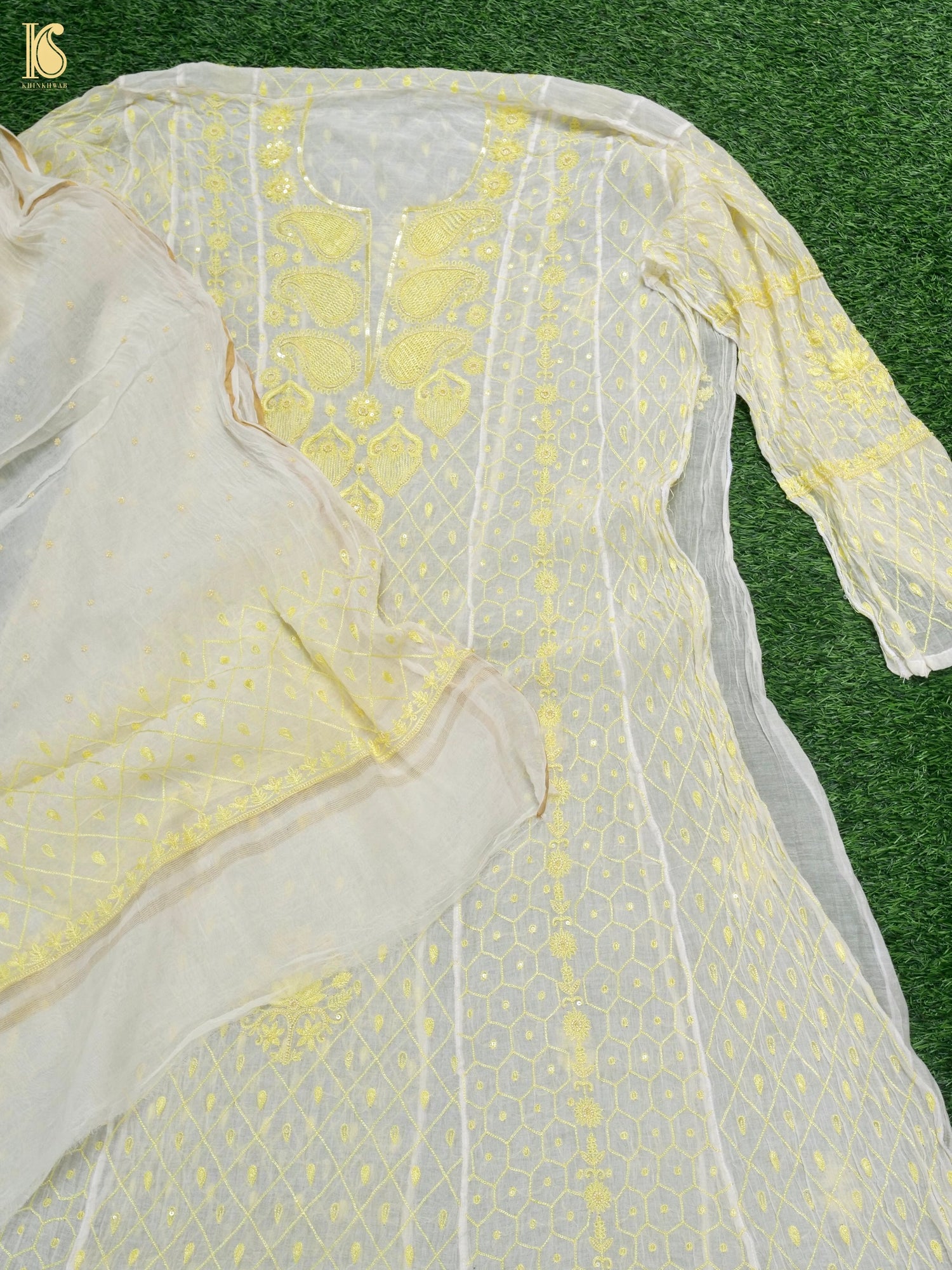 Pure Mul Cotton Silk Suit Set with Chikankari Work