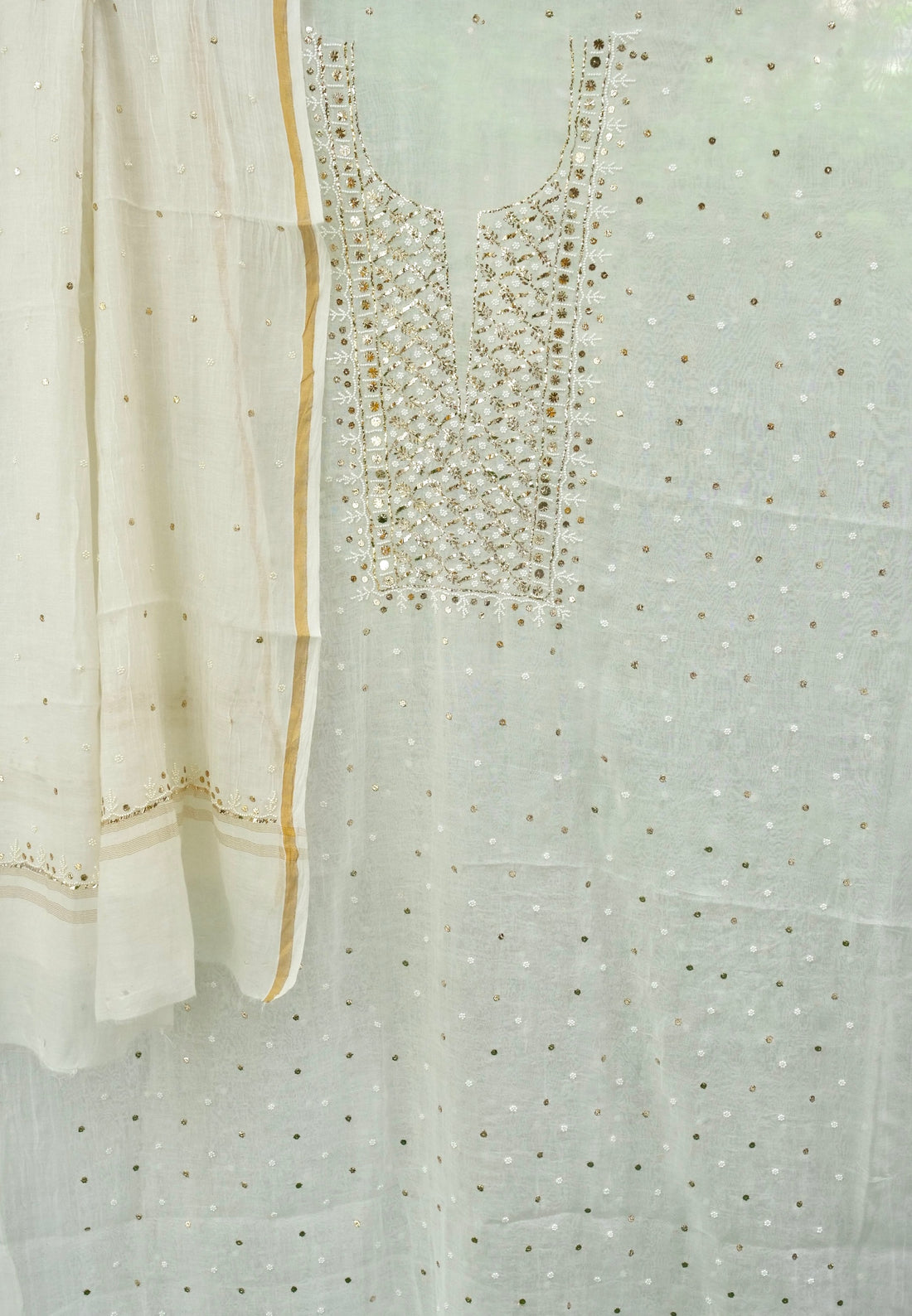 Pure Mul Chanderi Silk Suit Set with Mukaish & Pearl Work