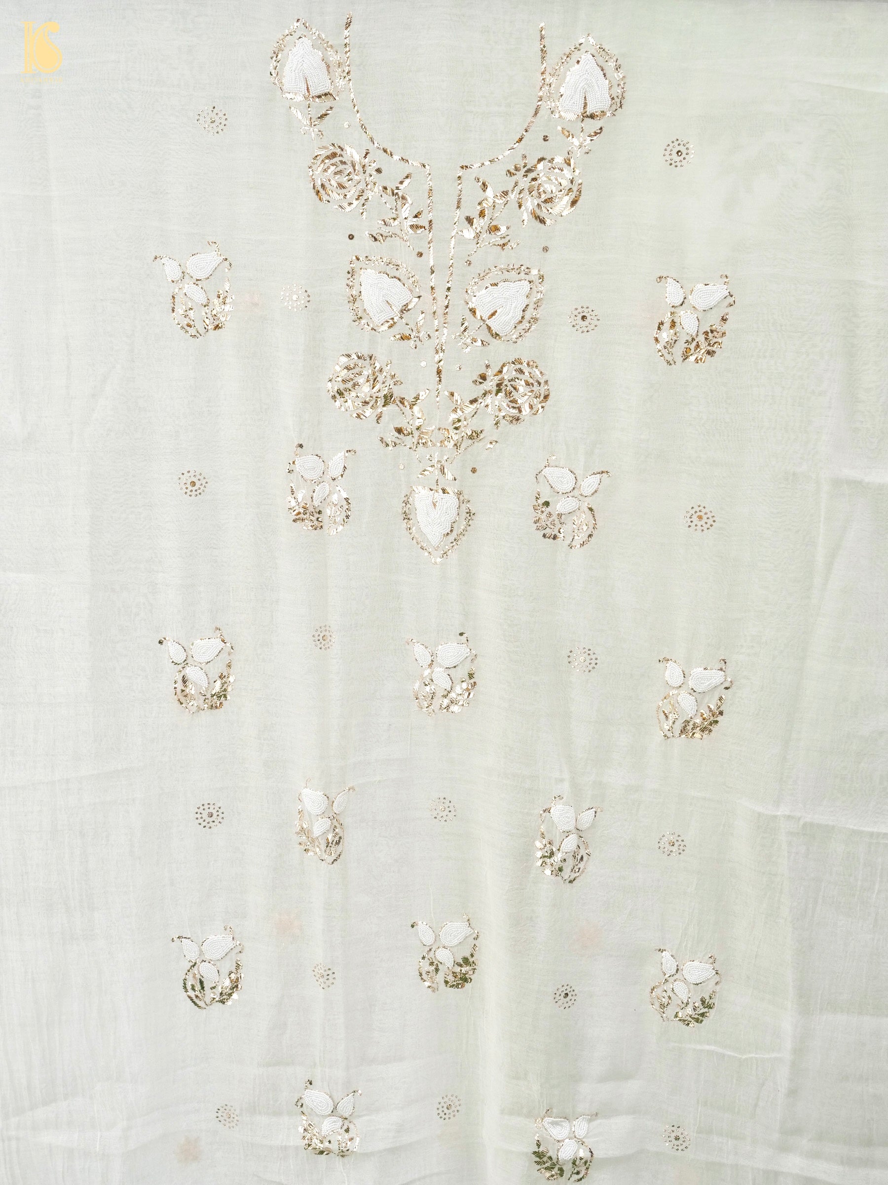 Mirror work on Mul Chanderi dress material with mukaish work dupatta