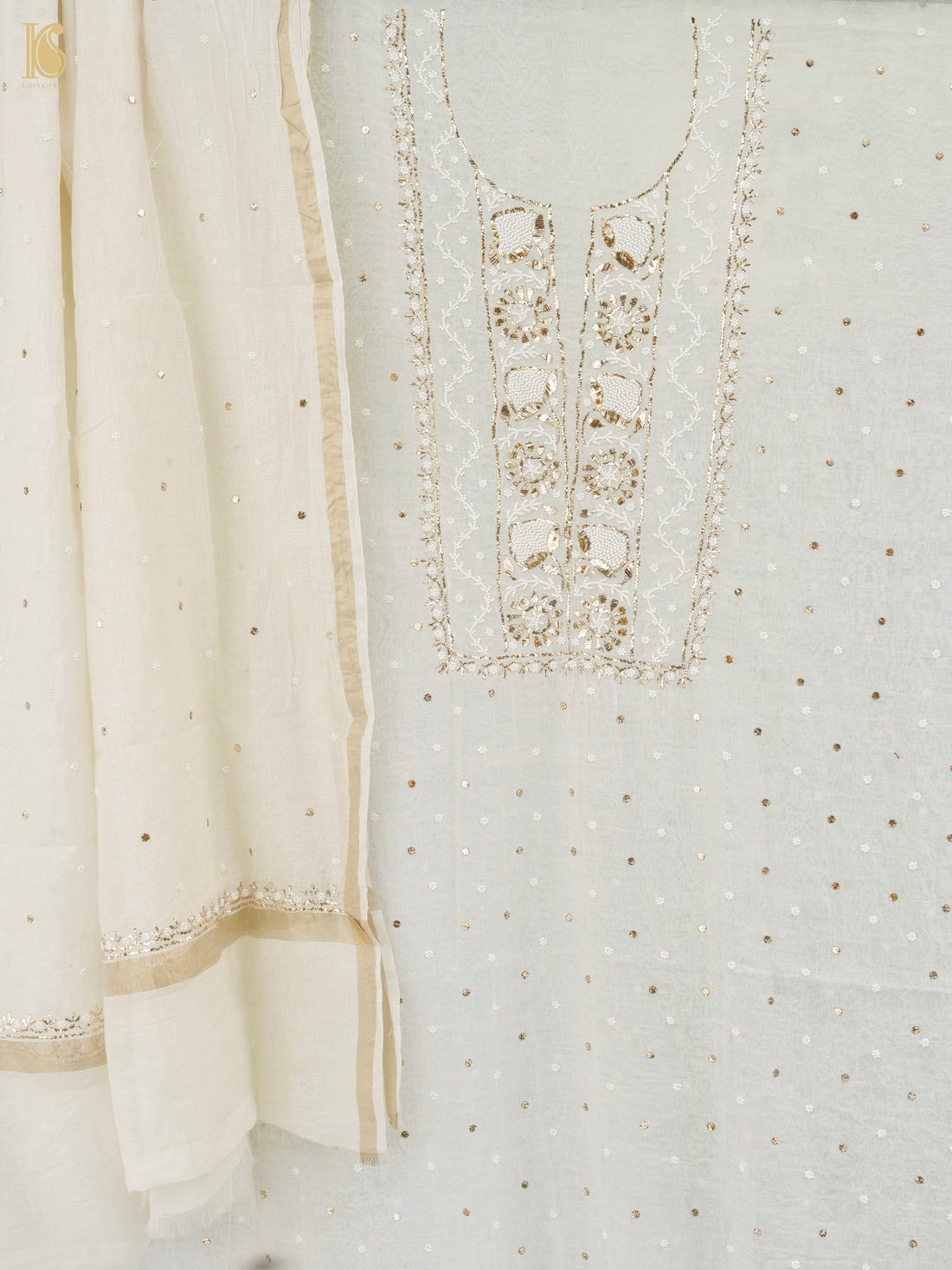 Pure Mul Chanderi Silk Suit Set with Mukaish & Pearl Work