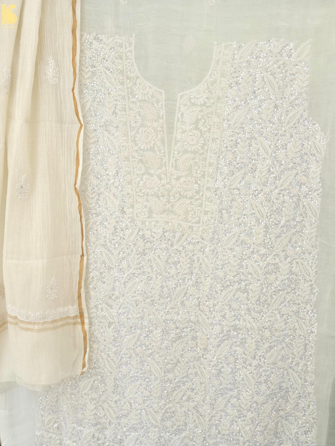 Pure Mul Cotton Silk Suit Set with Chikankari Work