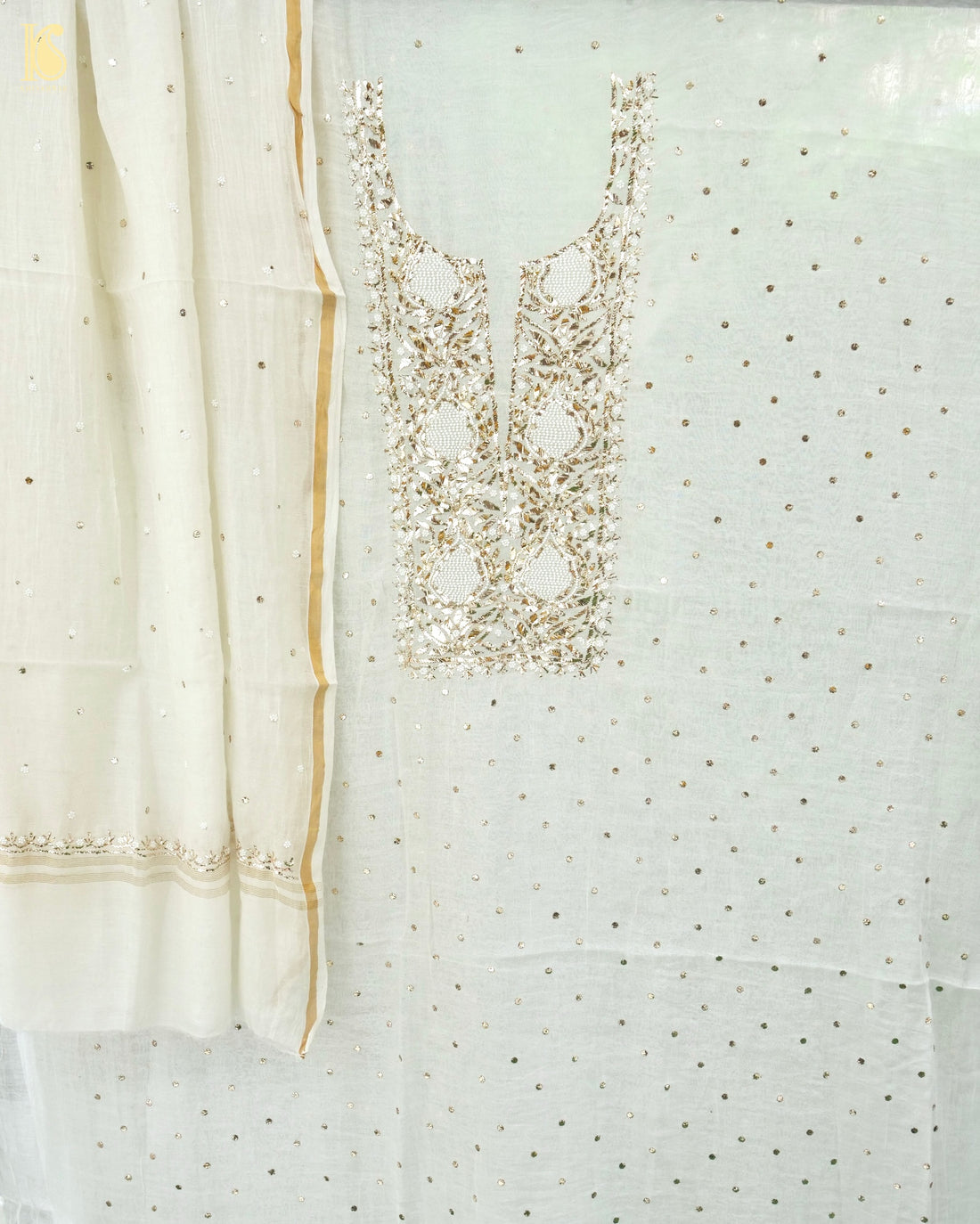 Pure Mul Chanderi Silk Suit Set with Mukaish & Pearl Work