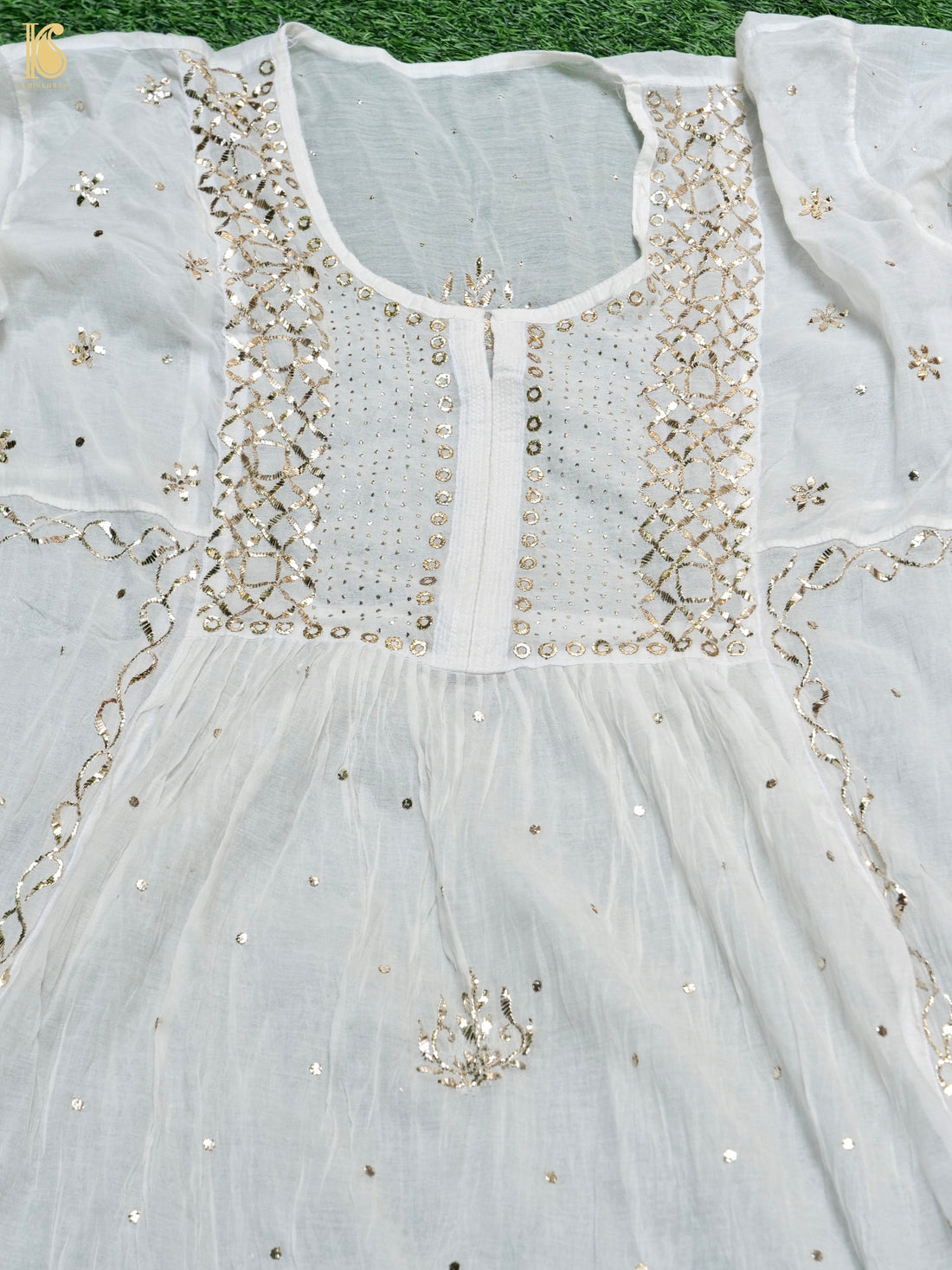 Pure Mul Chanderi Silk Suit Set with Mukaish Work